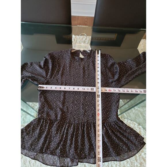 LOFT Blouse Top Womens PM Black Polka Dot Balloon Sleeve Ruffle Hem Pullover - Picture 7 of 10